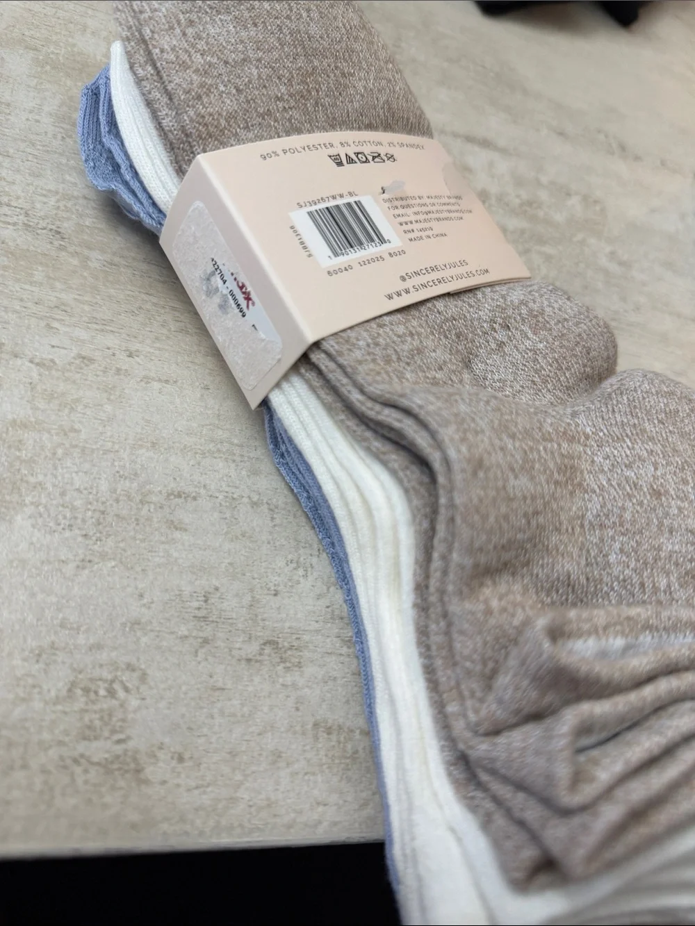 Sincerely Jules Light Blue, cream & tan marled Quarter Socks - 6 Pack